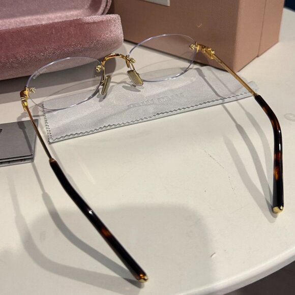 Miu Miu Rimless Gold Minimalist Eyeglasses Luxury Designer Frame